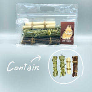 Sac cadeau lapin à mâcher : foin de fléole, rameaux de pomme, bambou doux