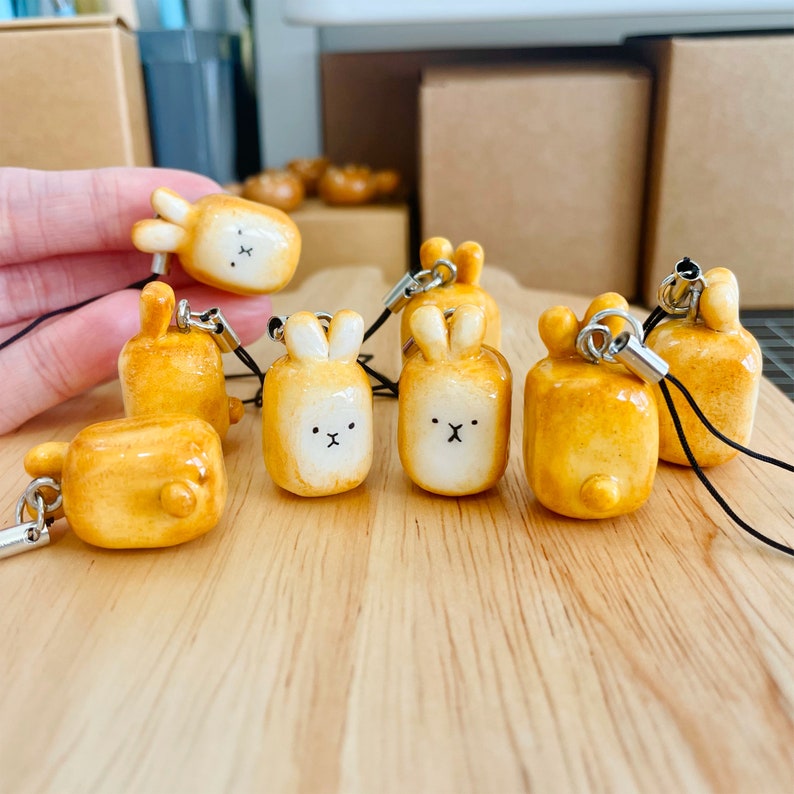 Cute Kawaii Bunny Loaf, Bun Bread Artisan Handmade Charm Keyring, Key