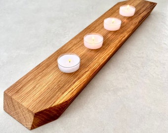 Theelichtkaarshouder, houten kaars, eikenhouten kaars, moderne kaars, 4 theelichtkaars, handgemaakte houten kaars,