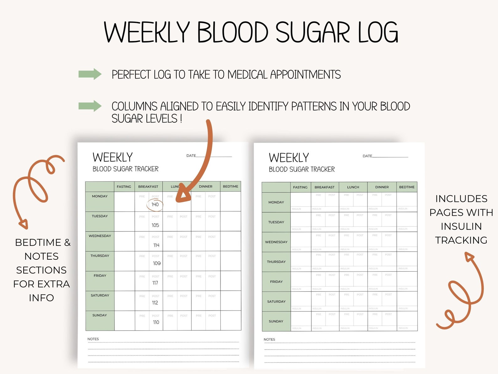 Blood Sugar Tracker | Type 2 Diabetes Journal | Printable Blood Sugar ...