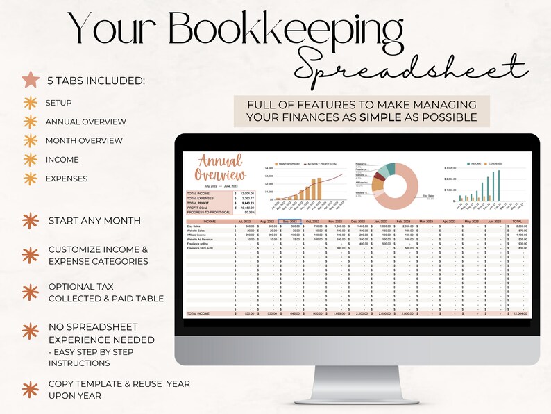 Simple Bookkeeping Template Small Business Bookkeeping Etsy