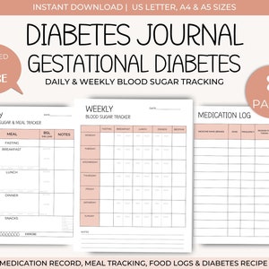 Gestational Diabetes Journal | Blood Sugar Tracker | Printable Blood Sugar Log | Glucose Tracker