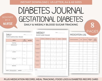 Gestational Diabetes Journal | Blood Sugar Tracker | Printable Blood Sugar Log | Glucose Tracker