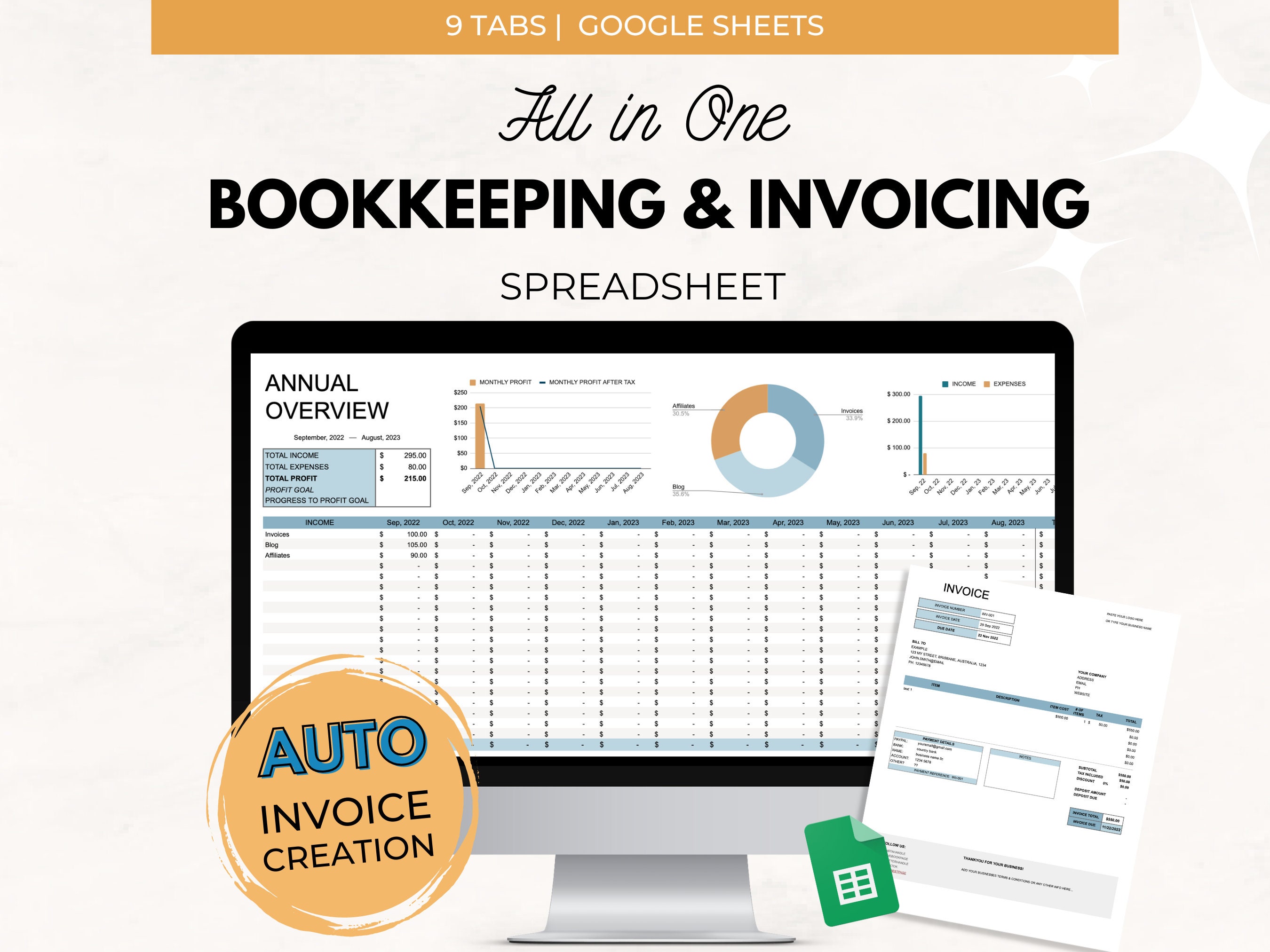 Small Business Bookkeeping Spreadsheet With Invoice Tracker ...
