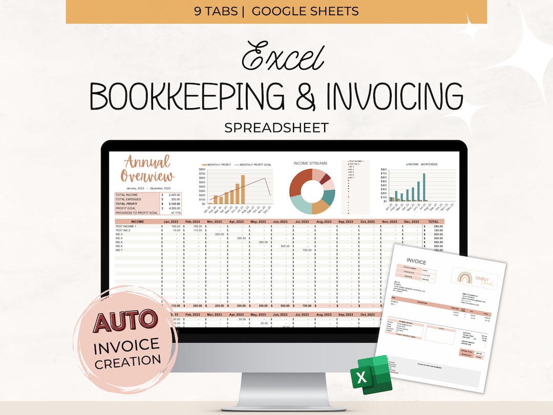 Excel Bookkeeping Invoice Template With Mileage Tracker, Small Business ...