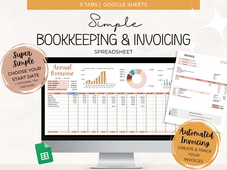 Bookkeeper Sample Invoice Easy Bookkeeping and Invoice Template Small Business - Etsy