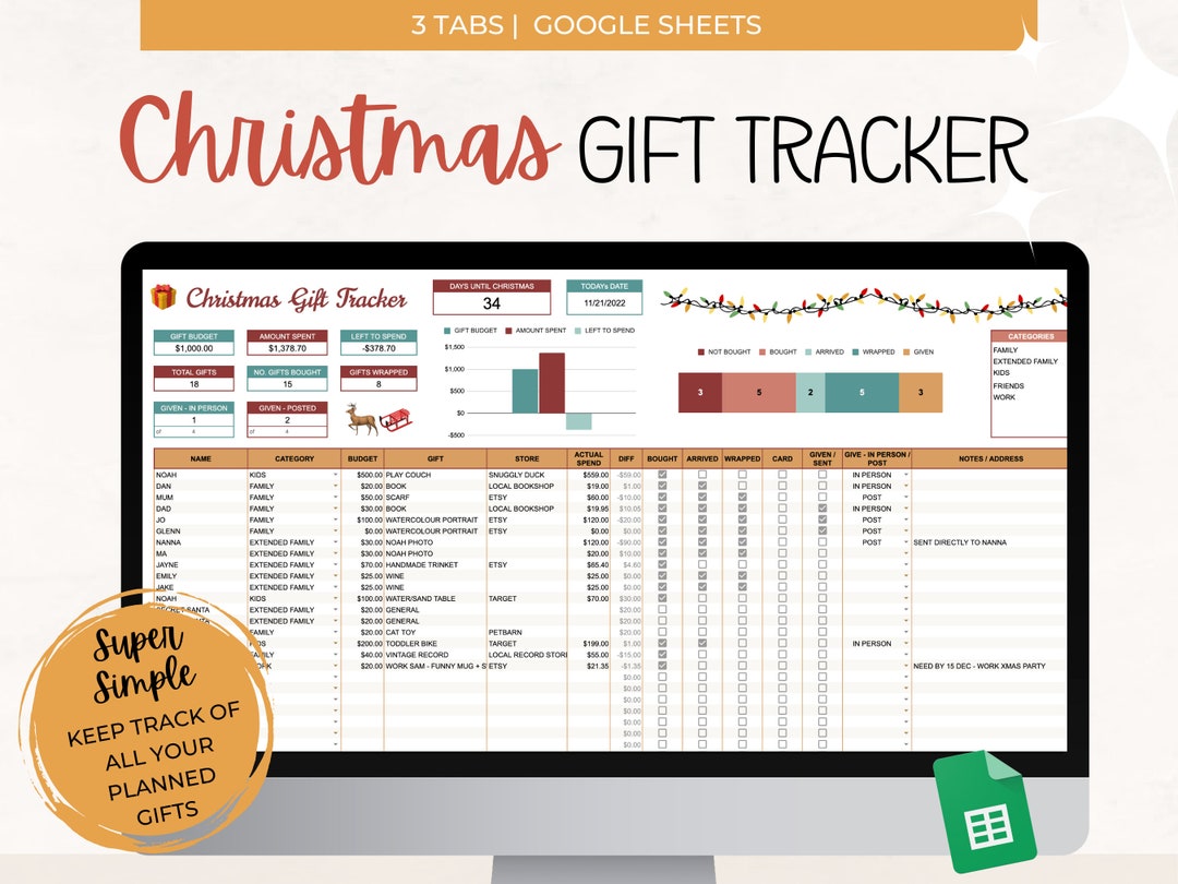 Christmas Gift Tracker Template Holiday Planner, Christmas Present