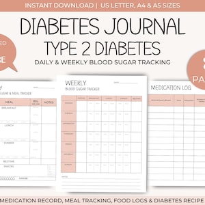 Blood Sugar Tracker | Type 2 diabetes Journal | Printable Blood Sugar Log Book | Diabetes Planner | Diabetic Log Book