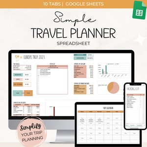 Travel Planner for Google Sheets,  Travel Itinerary Template, Vacation Budget Travel Spreadsheet, Trip Planner Template, Travel Packing List