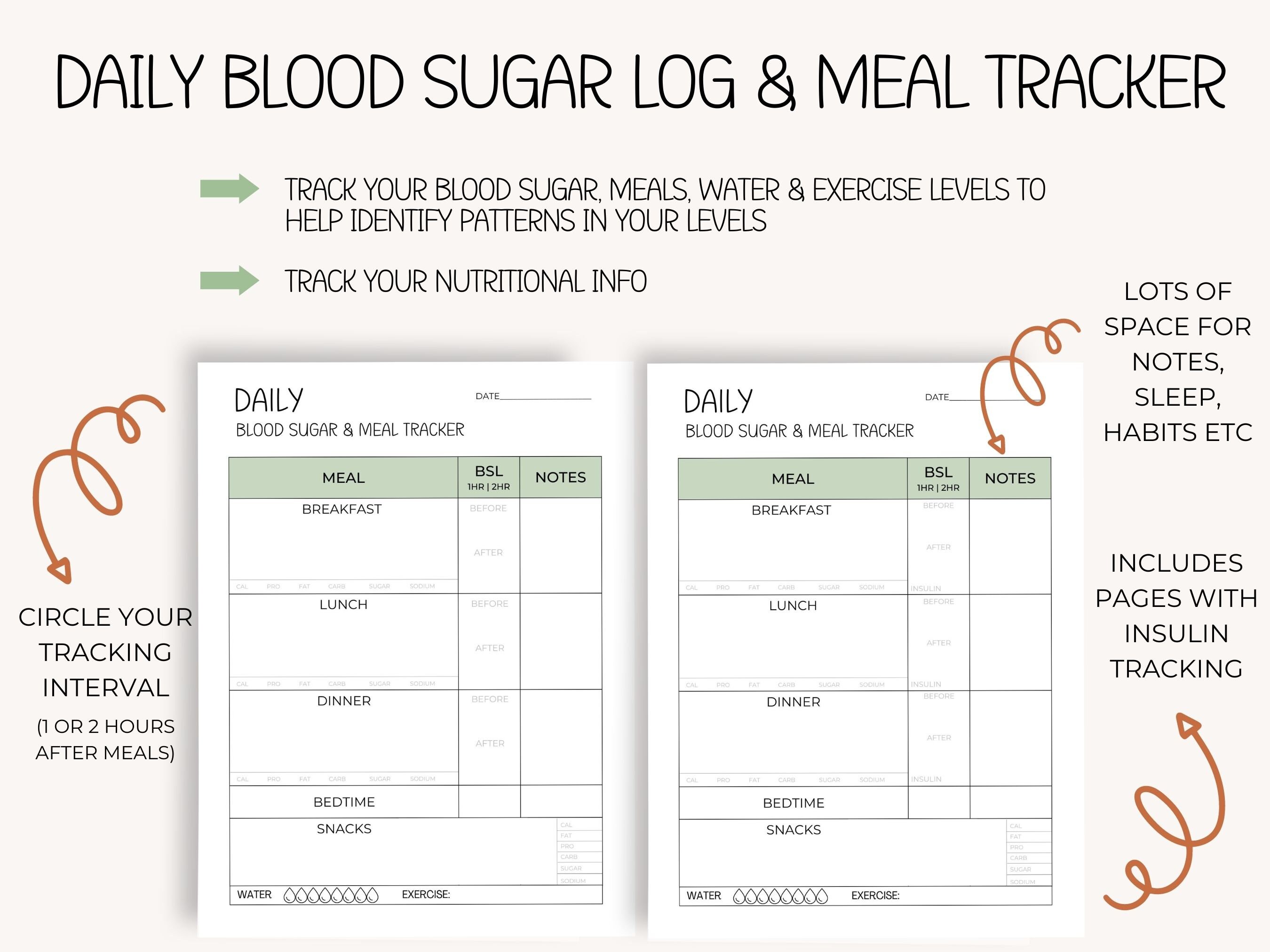 Blood Sugar Tracker Type 2 Diabetes Journal Printable Blood Sugar Log ...