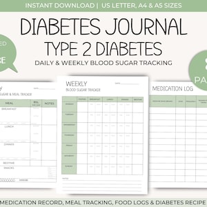 Blood Sugar Tracker | Type 2 diabetes Journal | Printable Blood Sugar Log Book | Diabetes Planner | Diabetic Log Book