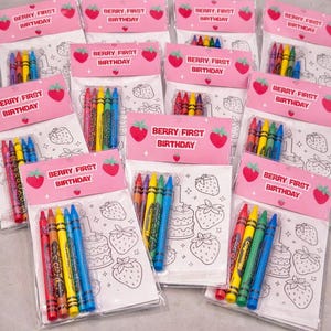 Personalized Strawberry Coloring Book Party Favor | Custom Name Birthday Pack (4x6 Crayon Set)
