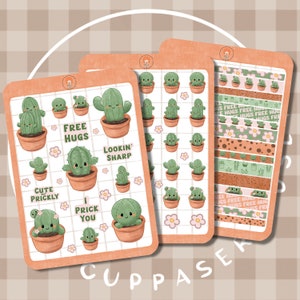 Hoja de pegatinas de cactus suculentos / Pegatinas para Bullet Journal, Pegatinas para planificador, Pegatinas para álbum de recortes, Pegatinas de amor, Pegatinas para libros, Pegatinas para diario