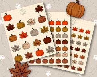 Autumn Pumpkin Leaf Stickers, fall sticker set, washi, reading, cosy, pumpkins