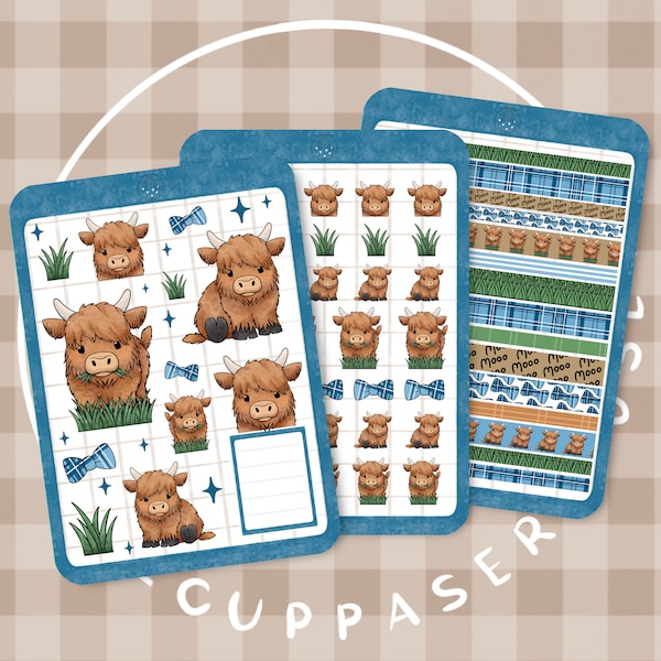 New Highland Cow Stickers | sticker sheets | planner stickers | illustration stickers | Revamped