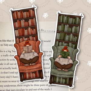 Bookcase Reading Illustrated bookmarks Autumnal bookmarks Bookmarks Cosy bookmarks zdjęcie 1