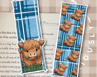 Highland Cow Tartan Bookmarks | Illustrated bookmarks | Bookmarks | Cosy bookmarks |