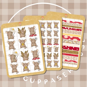 Hoja de pegatinas de ratones / Pegatinas para Bullet Journal, Pegatinas para planificador, Pegatinas para álbumes de recortes, Pegatinas de amor, Pegatinas para libros, Pegatinas para diarios