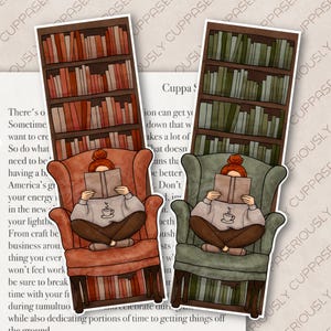 Bookcase Reading | Illustrated bookmarks | Autumnal bookmarks | Bookmarks | Cosy bookmarks |