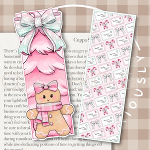 Marcapáginas de árbol de Navidad rosa / Marcapáginas ilustrados / Marcapáginas navideños / Marcapáginas / Marcapáginas acogedores / Estética coqueta