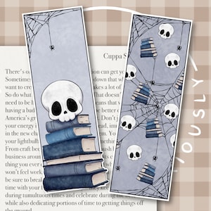 Skull & Books Illustrated Bookmark Set: Spooky Witchy Book Lover Gift