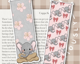Elephant Bookmarks | Illustrated bookmarks | peanuts Sakura bookmarks | Cosy bookmarks