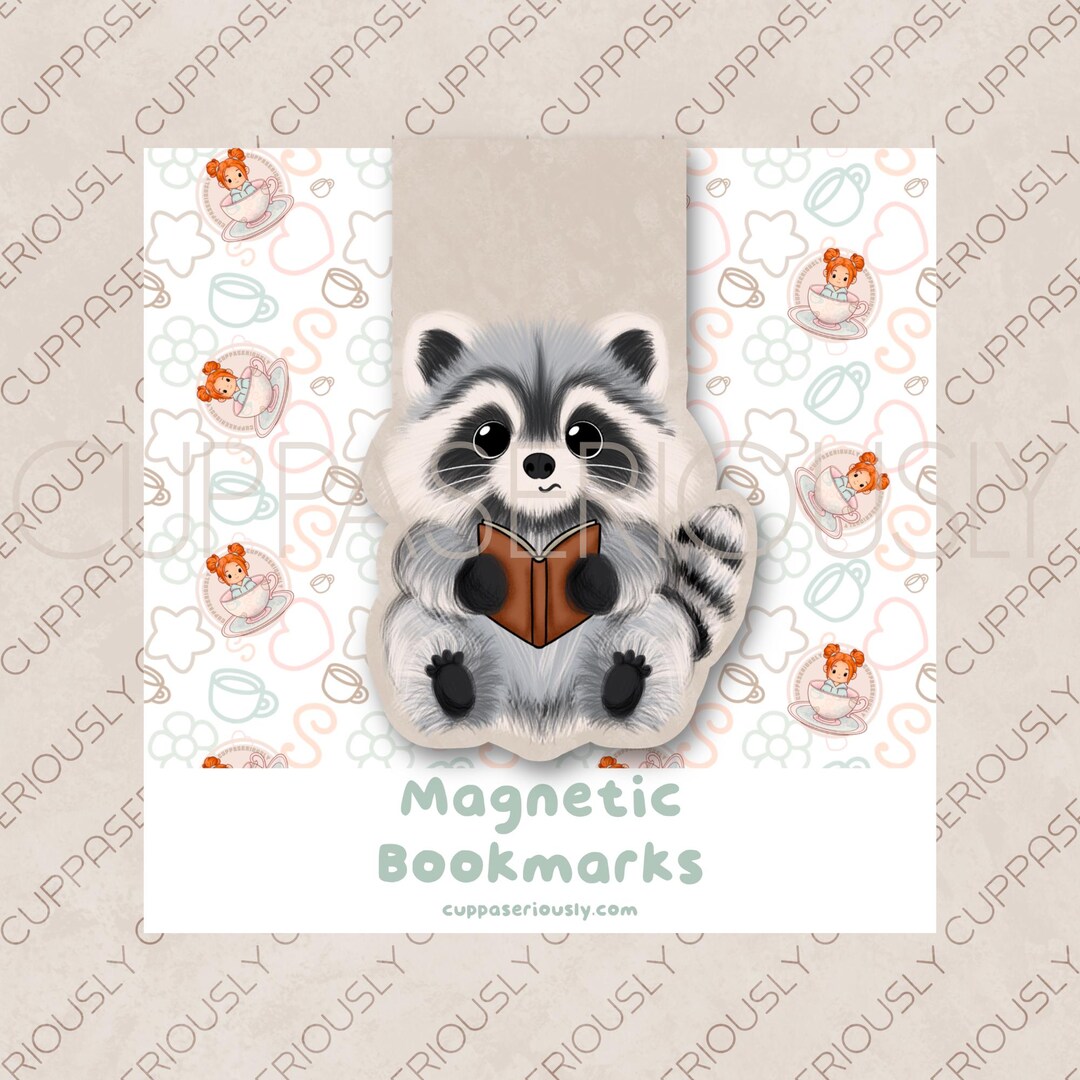 Raccoon Reading Magnetic Bookmark | Cute Gift | Gift | Birthday | Page ...