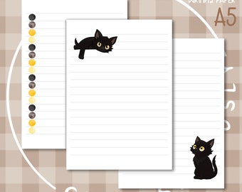 Black cat writing set | penpal letter paper | A5 writing bundle