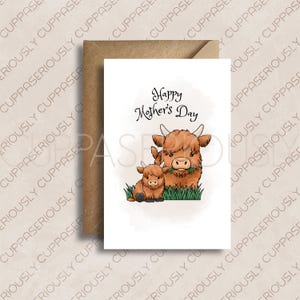 Highland Kuh Mutter-Tag Grußkarte | Illustrierte Grußkarte | Hübsche Karte für Mama | Mutter-Tages-Karte | Aquarell