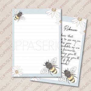 Papel para escribir con diseño de abejorro / Papel rayado A5 / 5 hojas / Escritura de cartas / Amigo por correspondencia / Acuarela