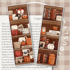 Bookshelf Cups Bookmarks | Illustrated bookmarks | Autumnal bookmarks | Bookmarks | Cosy bookmarks | Autumn Fall