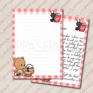 Papel de escribir con diseño de osito de peluche para picnic / Papel rayado A5 / 5 hojas / Escritura de cartas / Amigo por correspondencia / Nave espacial