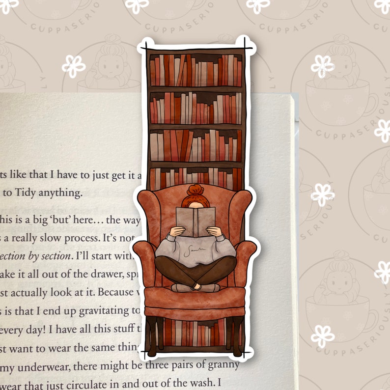 Bookcase Reading Illustrated bookmarks Autumnal bookmarks Bookmarks Cosy bookmarks zdjęcie 2