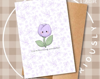 Blooming wonderful Greeting Card | Illustrated Note Card | Cosy cards | Purple Tulip