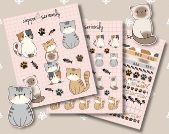 Kitty Cat Sticker Sheet | Bullet Journal Stickers, Planner Stickers, Scrapbook Stickers, love Sticker, Book Stickers, Journal Stickers