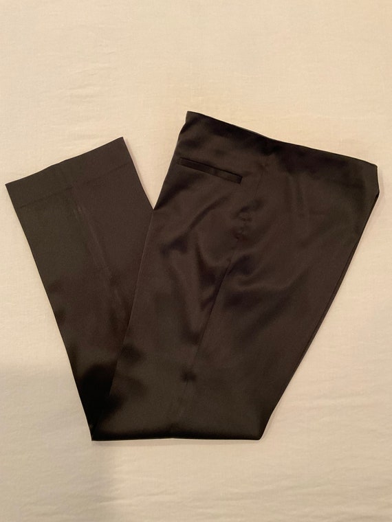 Vintage 80s Black Satin Dress Pants - Straight Le… - image 2
