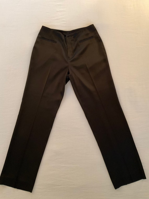 Vintage 80s Black Satin Dress Pants - Straight Le… - image 9