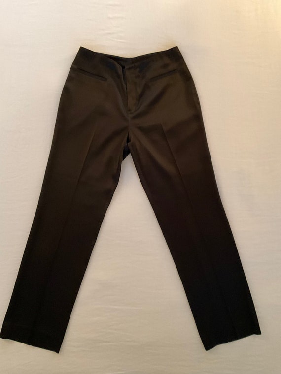 Vintage 80s Black Satin Dress Pants - Straight Le… - image 3