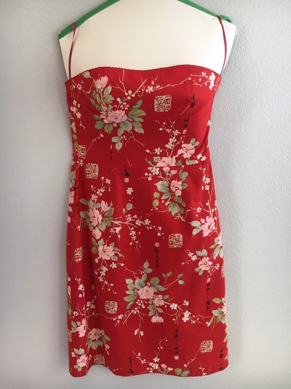 Vintage Y2K Helen Wang Semiformal Strapless Red Fl