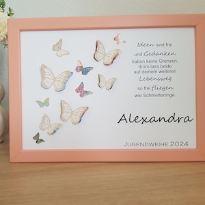 Personalisiertes Geldgeschenk zur Konfirmation / Jugendweihe / Geburtstag - im Schmetterling Design - A4 Format
