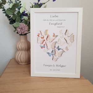 Regalo en efectivo personalizado para boda, confirmación o cumpleaños (diseño de mariposa, formato A4)