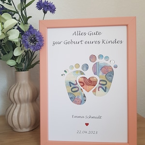 Personalisiertes Geldgeschenk zur Taufe - Geschenk zur Geburt - Füße - in A4 Format