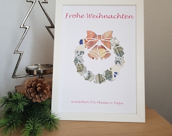 Personalisiertes Geldgeschenk zu Weihnachten - Weihnachtskranz - in A4 Format