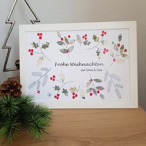 Personalisiertes Geldgeschenk zu Weihnachten - Ilexzweige - im A4 Format