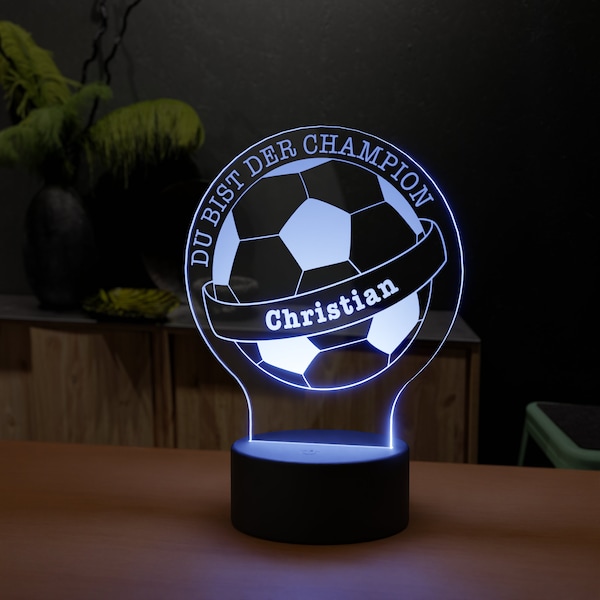 LED Acryllicht "Fußball" mit Gravur Nachtlicht, personalisiertes Geschenk Kinder, Fussball, WM EM, Champion, Mannschaft, Schiedsrichter, Tor