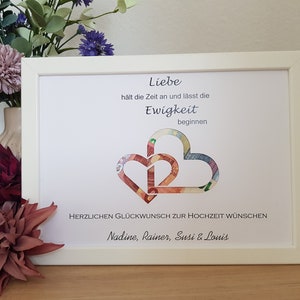 Personalisiertes Geldgeschenk zur Hochzeit - verschlungene Herzen - im A4 Format