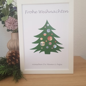 Personalisiertes Geldgeschenk zu Weihnachten - Tanne mit Weihnachtskugeln - im A4 Format