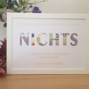 Regalo de dinero personalizado para un cumpleaños - nada - en formato A4