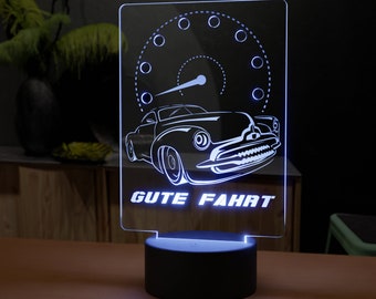 Cadeau d'argent acrylique LED "Gute Reise" avec gravure - test de permis de conduire réussi, anniversaire, cadeau d'argent, vacances, voyage, fonds de vacances,