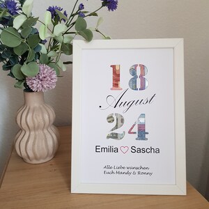 Personalisiertes Geldgeschenk zur Hochzeit - Datum Schrift - im A4 Format